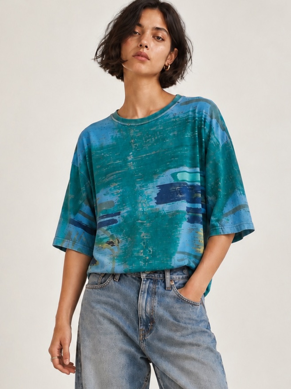 Goouch vintage abstract green relaxed t shirt